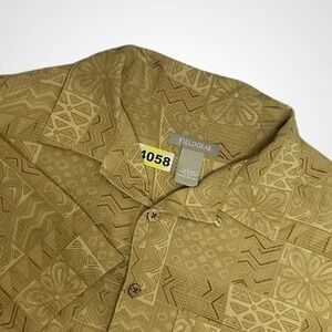 Vintage Fieldgear Mens Large Silk Olive Yellow Green Button Down Shirt Short Slv